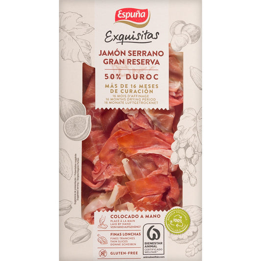 ESPUÑA Exquisitas jamón serrano Gran Reserva 50% raza Duroc en lonchas finas envase 80 g