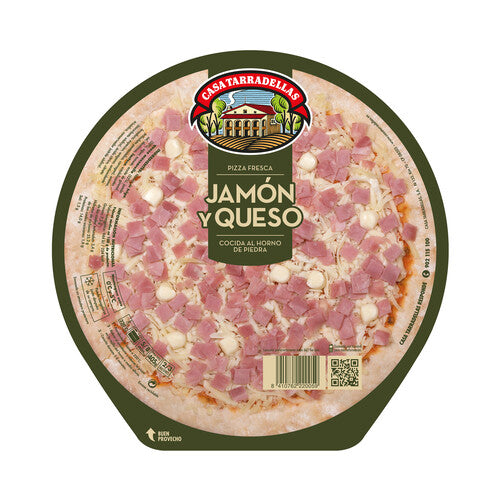 CASA TARRADELLAS Pizza fresca de jamón y queso cocida al horno de piedra 425 g