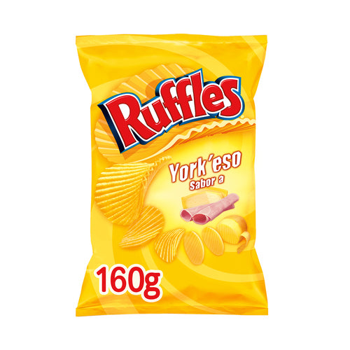 RUFFLES Patatas fritas onduladas con sabor a jamón York y queso