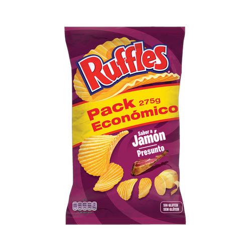 RUFFLES Patatas fritas onduladas con sabor a jamón RUFFLES bolsa de 275 g