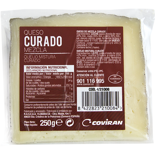 COVIRAN Queso mezcla curado cuña 250 g