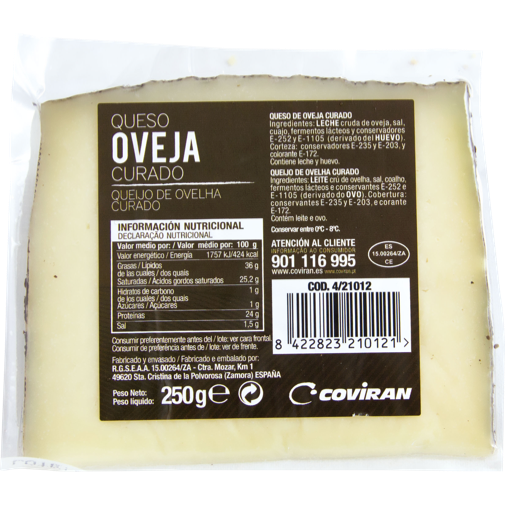 COVIRAN Queso de oveja curado cuña 250 g