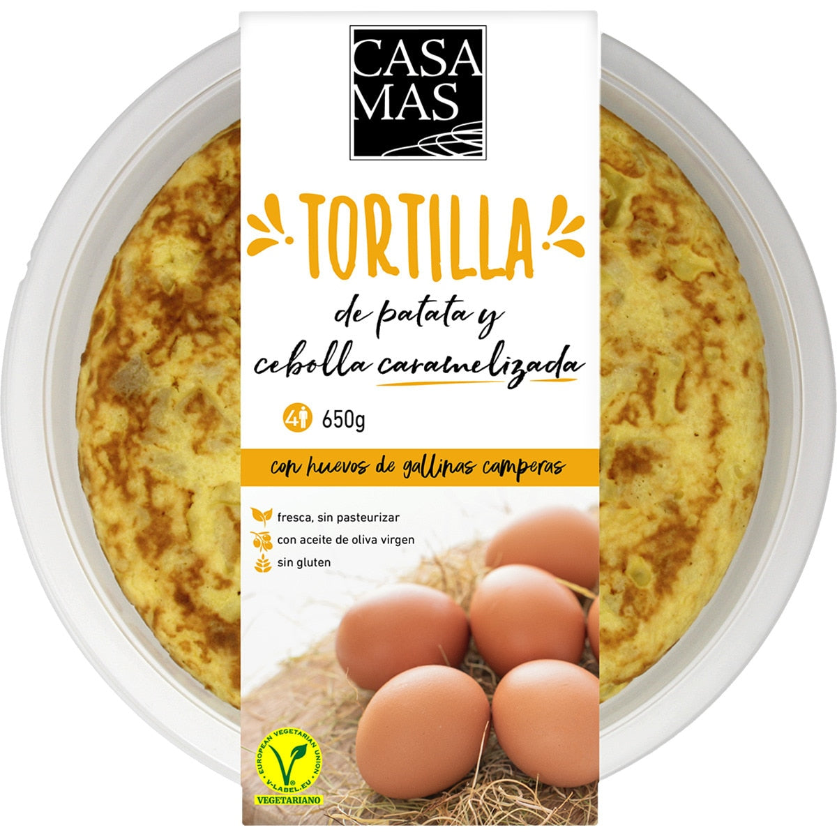 CASA MAS Tortilla vegetariana de patata y cebolla caramelizada sin gluten envase 650 g